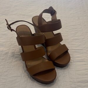 14th & Union Brown Strappy Wedge Sandals 6.5